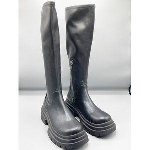 NEW Steve Madden Black Faux Leather Chunky Moto Boots